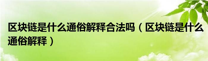 区块链是什么通俗解释合法吗（区块链是什么通俗解释）
