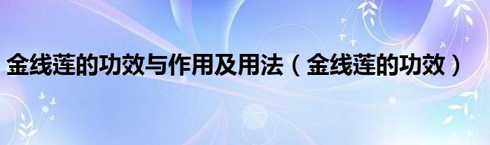 金线莲的功效与作用及用法（金线莲的功效）