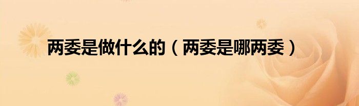两委是做什么的（两委是哪两委）